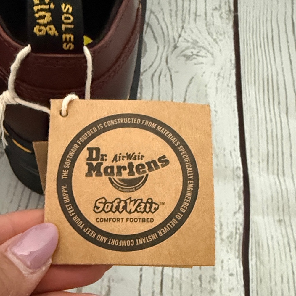 Dr. Martens Burgundy Leather Chunky Lace-Up Oxfords with Yellow Stitching - Picture 5 of 9